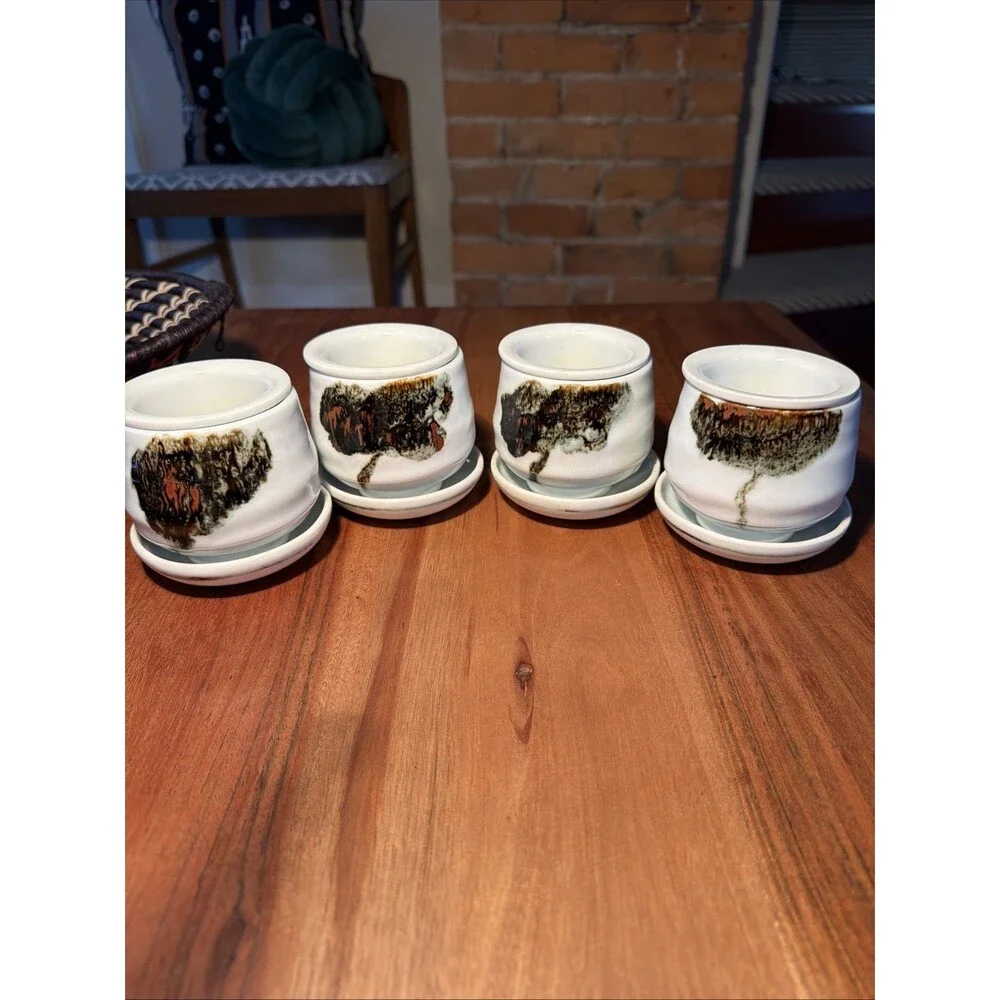 Vintage Japanese Ceramic Personal Tea Cup Set with Strainers (Set of 4)